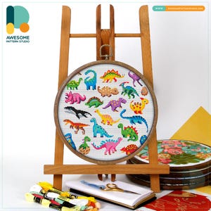 Dinosaurs Collection Cross Stitch Pattern and Kit Modern Cross Stitch Needlework Art Perfect for Hoop Art or Hand Embroidery, CS1679