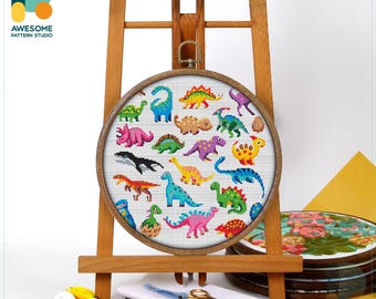 Dinosaurs Collection Cross Stitch Pattern and Kit Modern Cross Stitch Needlework Art Perfect for Hoop Art or Hand Embroidery, CS1679
