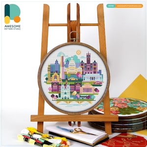 Washington D.C., USA, America Cross Stitch Pattern and Kit: Modern Needlework Art with PDF Pattern for Embroidery Sampler Enthusiasts, CS083