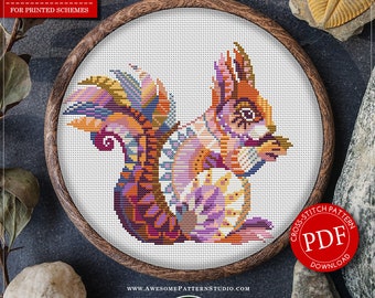 Puede incluir: Patrón de punto de cruz contado para descarga instantánea, con un diseño de ardilla mandala colorido. El patrón tiene 108 x 95 puntos y utiliza 18 colores DMC. El patrón está disponible para descargar en PDF.