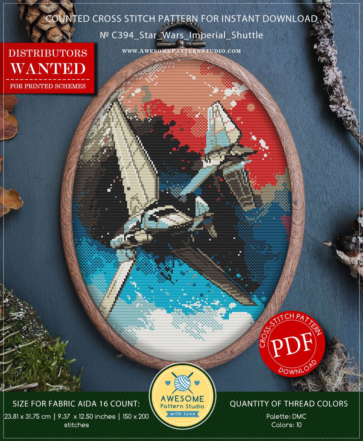 Star Ship Imperial Shuttle P394 Embroidery Cross Stitch PDF - Etsy Israel