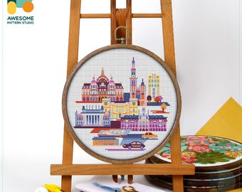 Antwerp, Belgium, Europe Cross Stitch Pattern and Kit: Modern Embroidery Sampler for Unique Needlework Art, CS1192
