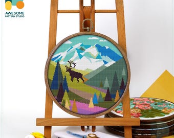 Denali National Park, USA Cross Stitch Pattern and Kit  Modern Needlework Art  PDF Pattern and Embroidery Sampler, CS625