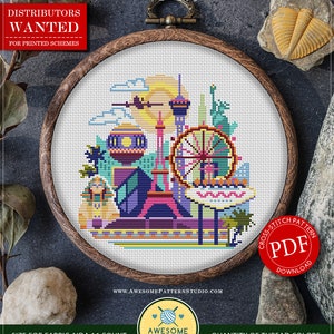 Patrón de bordado de punto de cruz Las Vegas #P072, descarga instantánea / Patrones de punto de cruz / Bordado con aguja / Diseños de bordado