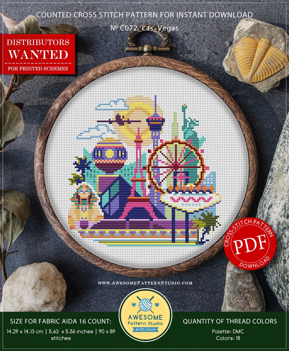 Las Vegas P072 Cross Stitch Embroidery Pattern Instant -  Denmark