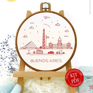 Buenos Aires Argentina Embroidery EM101, Embroidery Pattern KIT and PDF | Travel Embroidery | State Embroidery Art | City Embroidery Pdf