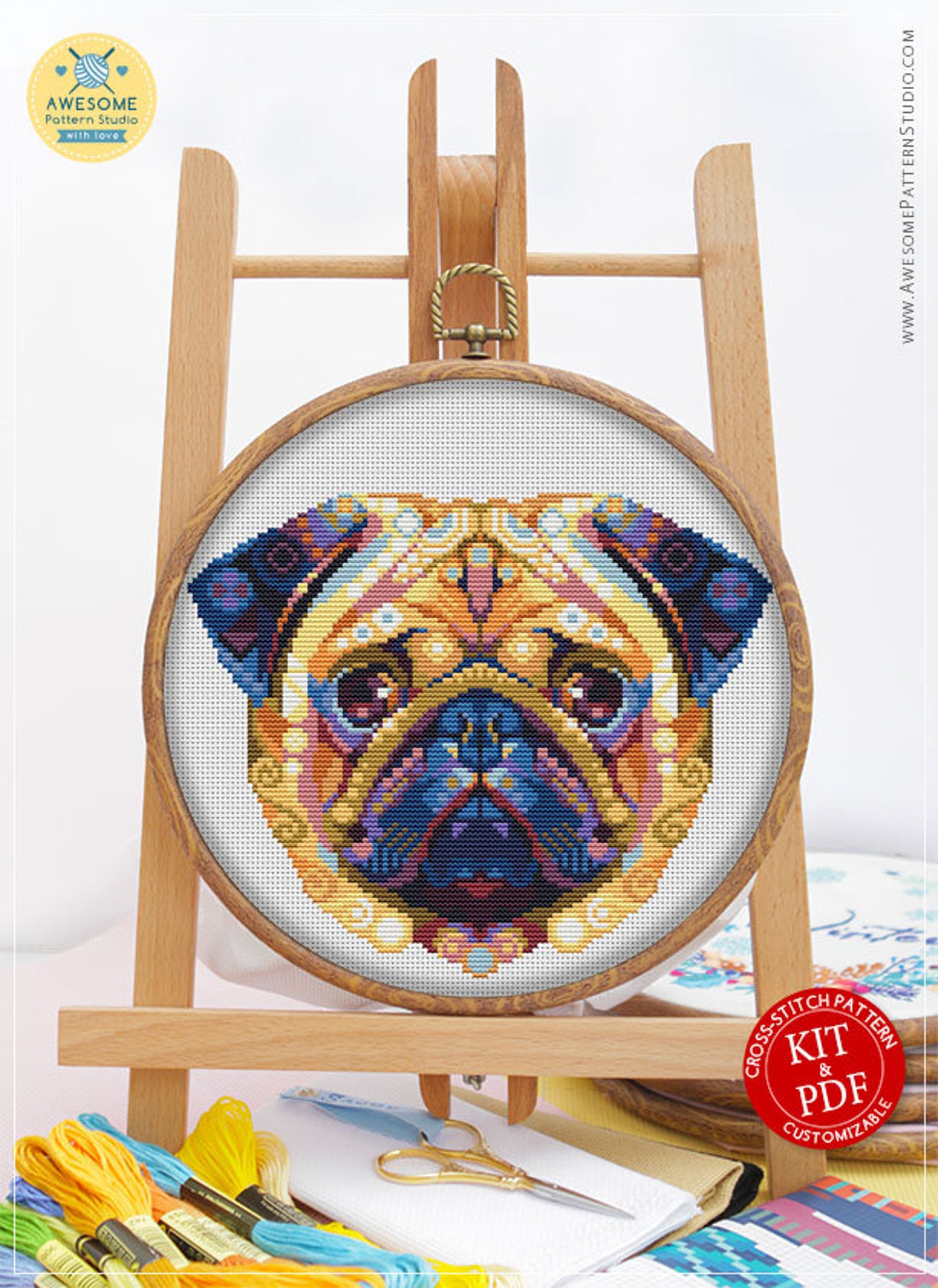 Pug CS784 Counted Cross Stitch Pattern KIT and PDF Pdf Etsy