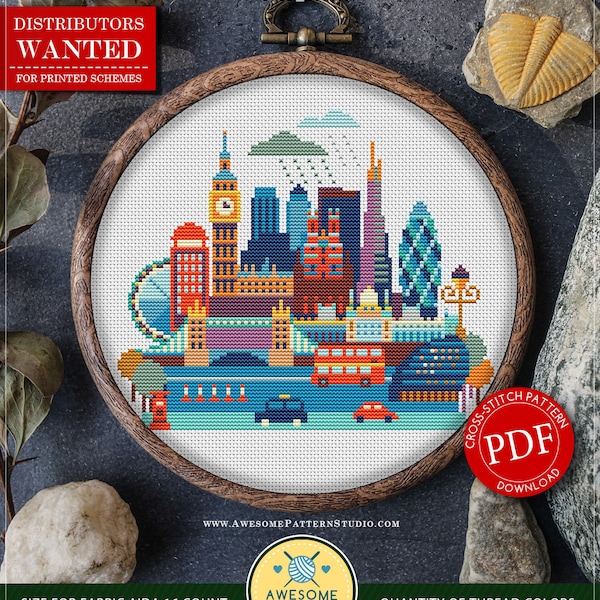London #P135 Cross Stitch Embroidery PDF Pattern Download | Cross Stitch Kits | Embroidery Kits | Counted Cross Stitch | Cross Designs