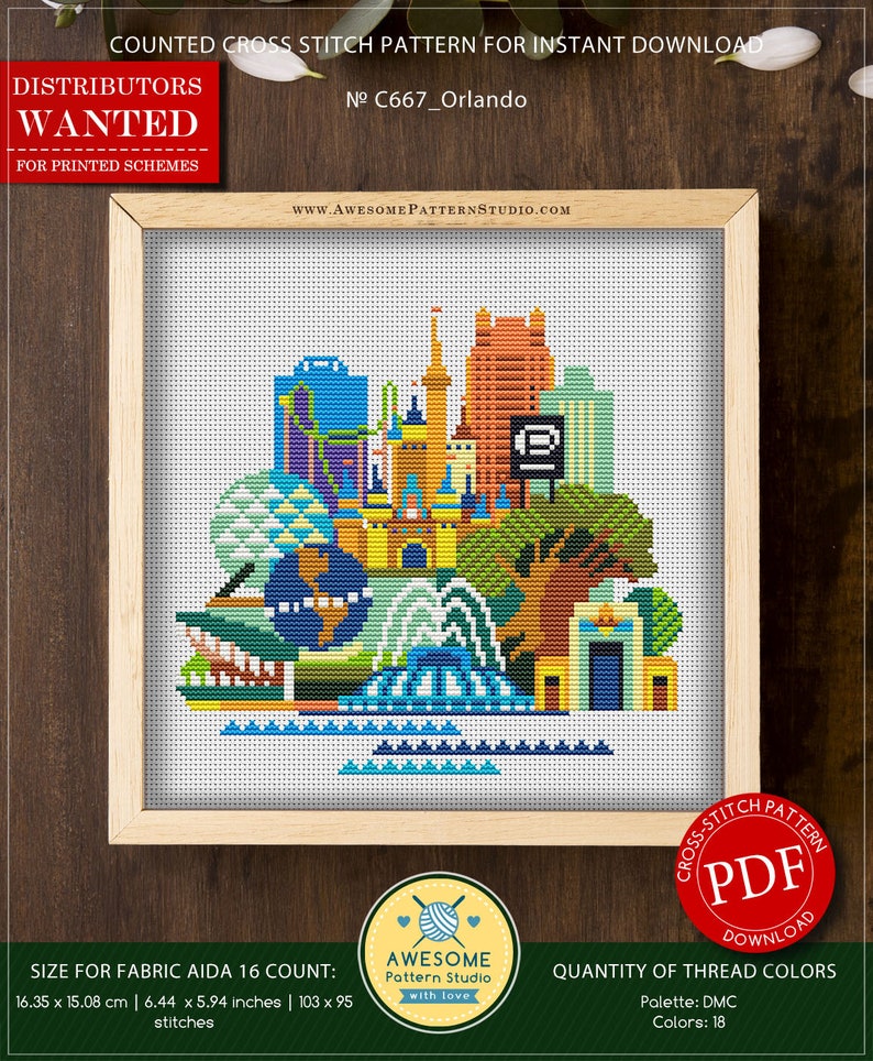 Orlando Florida P667 PDF Cross Stitch Pattern Embroidery Etsy