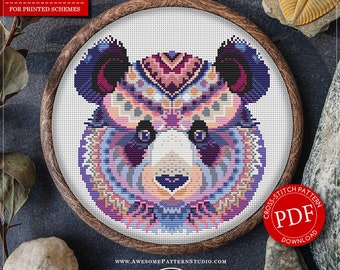 Mandala Panda #P201 Schema per ricamo a punto croce Download immediato / Ricamo / Punto croce mondiale / Schema a croce / Schemi a punto