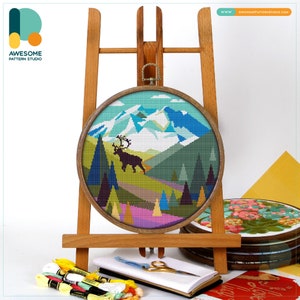 Denali National Park, USA Cross Stitch Pattern and Kit  Modern Needlework Art  PDF Pattern and Embroidery Sampler, CS625