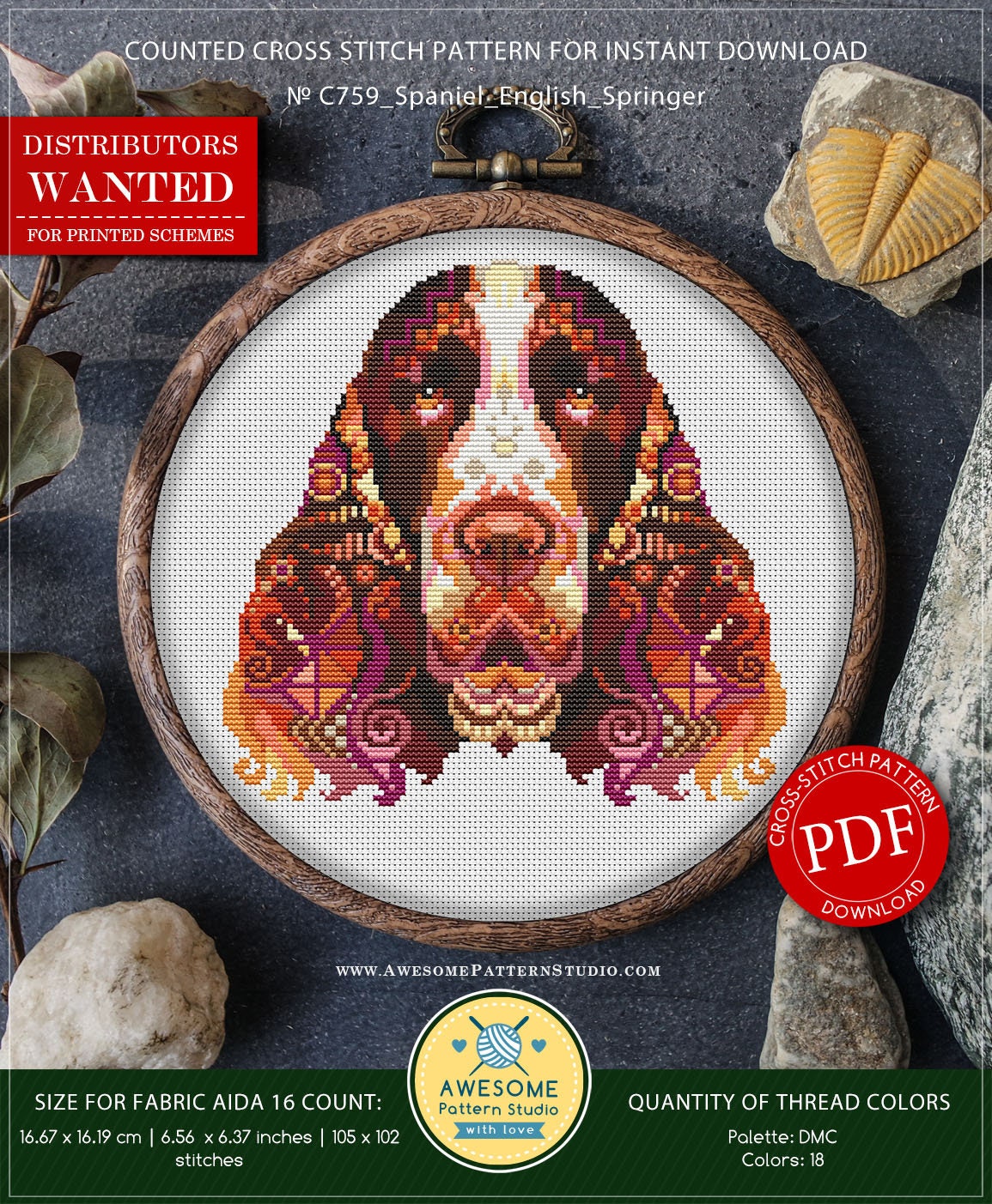 Springer Spaniel Pattern Spaniel English Springer #P759 Cross Stitch Pattern Cross Stitch ...