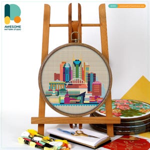Nashville, USA, America Cross Stitch Pattern and Kit - Modern Cross Stitch Embroidery Sampler for Needlework Art Enthusiasts, CS103