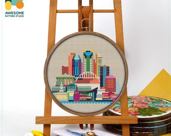 Nashville, USA, America Cross Stitch Pattern and Kit - Modern Cross Stitch Embroidery Sampler for Needlework Art Enthusiasts, CS103