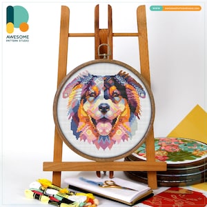 Mandala Australian Shepherd Cross Stitch Pattern and Kit - Modern Cross Stitch Needlework Art, CS1132