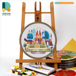 Barcelona, Spain, Europe Cross Stitch Pattern and Kit: Modern Needlework Art with PDF Pattern and Hand Embroidery Sampler, CS145