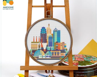 Kansas City, USA, America Cross Stitch Pattern and Kit  Modern Cross Stitch and Embroidery Sampler, CS357