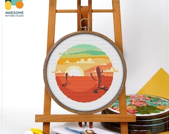 Desert Sunset Cross Stitch Pattern and Kit: Modern Embroidery Sampler for Stunning Needlework Art, CS508