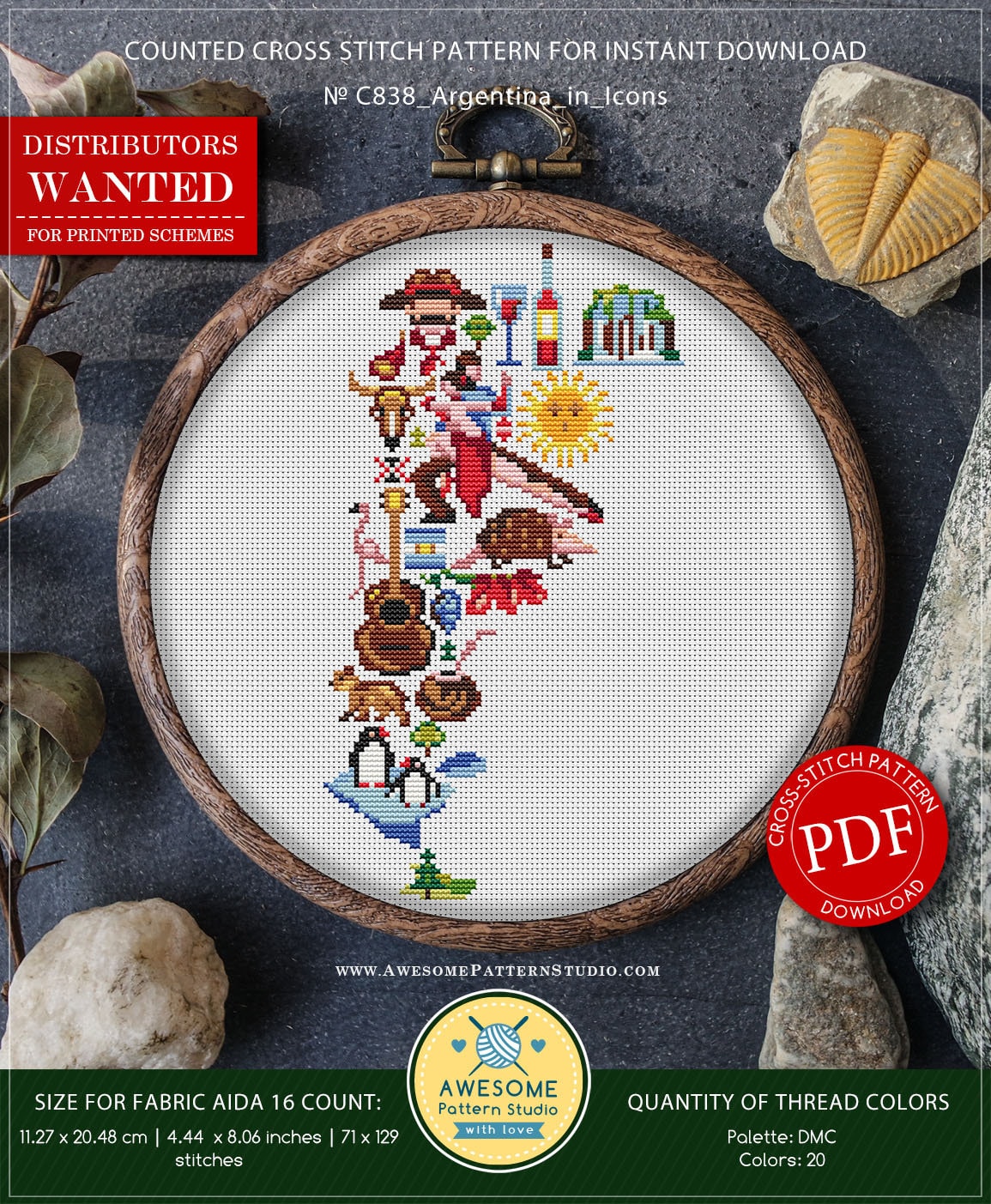 Argentina In Icons #P838 Cross Stitch Pattern Cross Stitch Pattern Download Stitching | Cross Stitch World | Needlepoint Kits