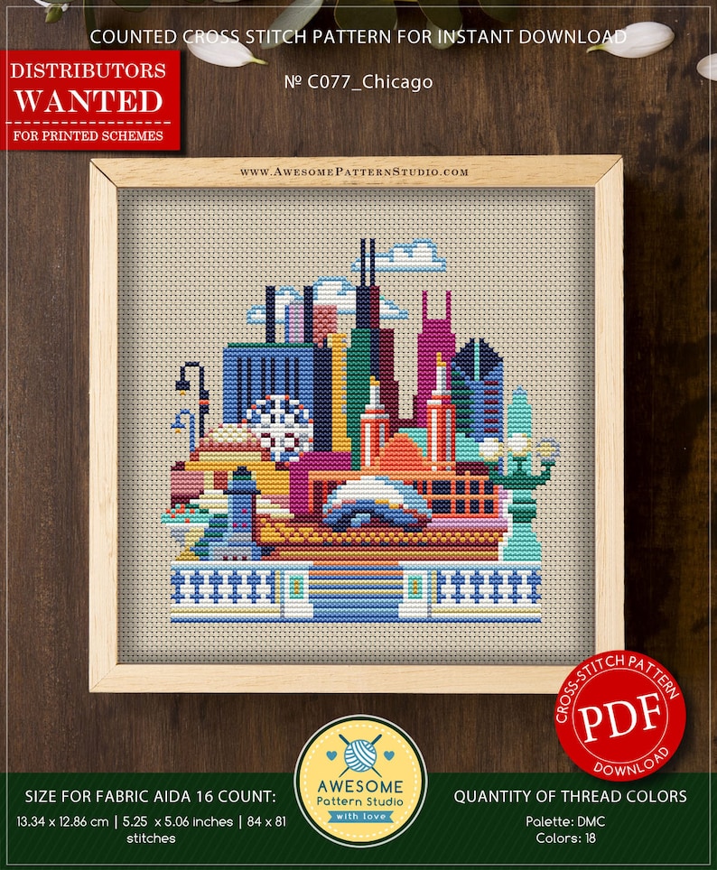 Chicago P077 Cross Stitch Embroidery Pattern Download Cross Etsy