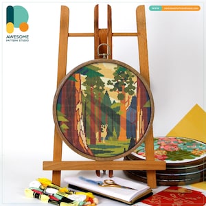Sequoia National Park, USA Cross Stitch Pattern and Kit - Modern Needlework Art and Embroidery Sampler for Nature Lovers, CS479