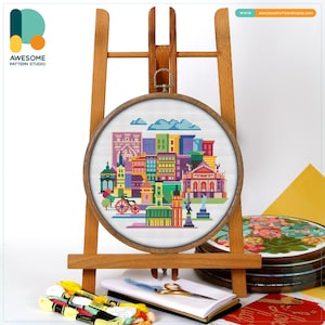 Lviv, Ukraine, Europe Cross Stitch Pattern and Kit - Modern Embroidery Sampler and Needlework Art, CS1265