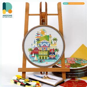 Key West, USA, America Cross Stitch Pattern and Kit: Modern Needlework Art with PDF Pattern and Hoop Art Option, CS358