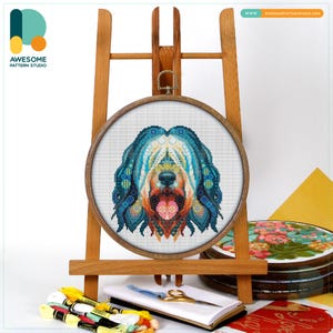 Mandala Polish Lowland Sheepdogs Kreuzstichmuster und Kit: Moderne Handarbeitskunst mit PDF-Muster und Stickmuster, CS2309