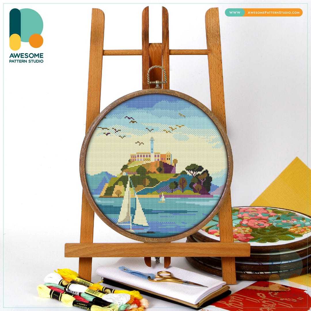 Alcatraz Island, USA, America Cross Stitch Pattern and Kit - Modern ...