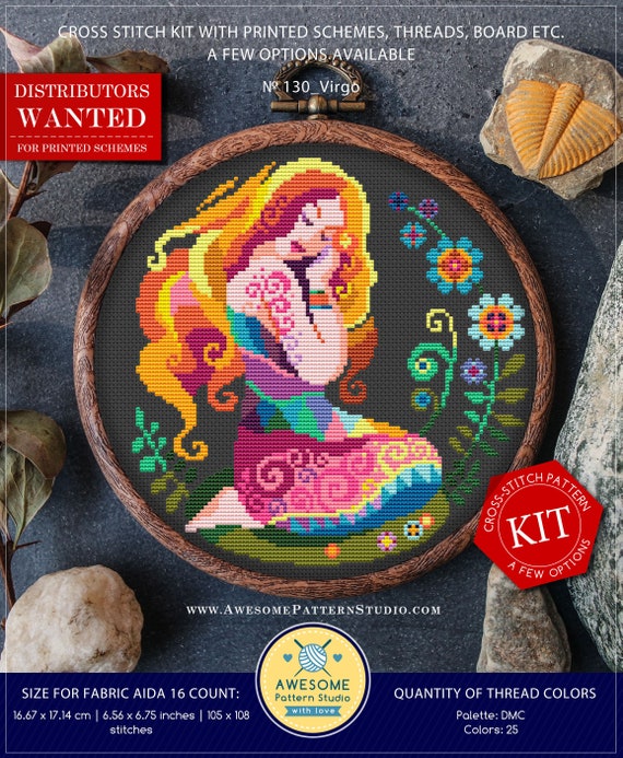 Virgo #K130 Cross Stitch Embroidery Kit Stitch Design Cross Stitch Kits Needlepoint Zodiac Signs Cross Stitch World Embroidery Stitches