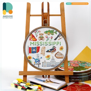 Mississippi, USA Collection Cross Stitch Pattern and Kit: Modern Needlework Art, Embroidery Sampler for Creative Hoop Art, CS1895