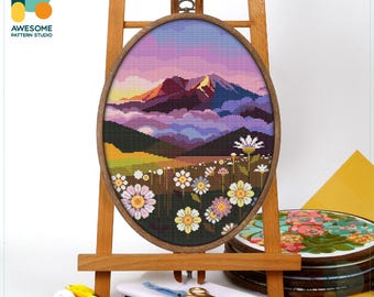 Mt St Helens, Washington, USA Cross Stitch Pattern and Kit - Modern Embroidery Sampler for Needlework Art Enthusiasts, CS708