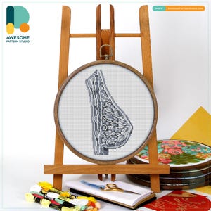 Human Breast Anatomy Cross Stitch Pattern and Kit - Modern Needlework Art with PDF Pattern and Hoop Art Embroidery Sampler, CS2075