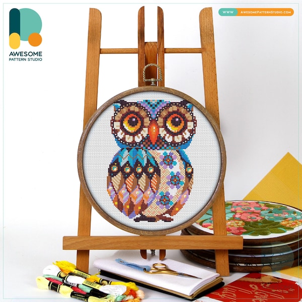 Mandala Owl Cross Stitch Pattern and Kit: Modern Cross Stitch Needlework Art for Creative Embroidery Enthusiasts, CS541