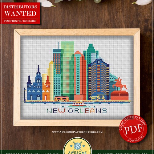 New Orleans City Skyline Counted Cross Stitch Pattern Etsy UK