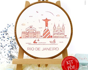 Rio de Janeiro Embroidery Kit and Pattern - Boho Decor and Adult Crafts Delight