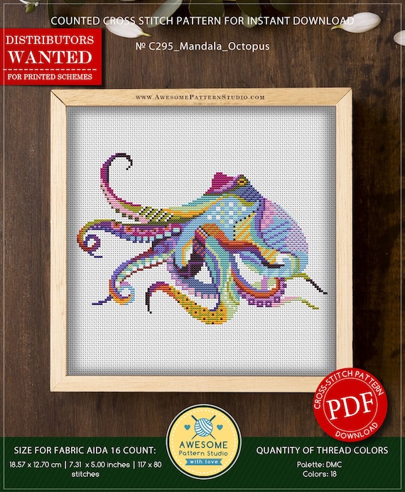 マンダラタコ #P295 刺繍クロスステッチパターン 即時ダウンロード