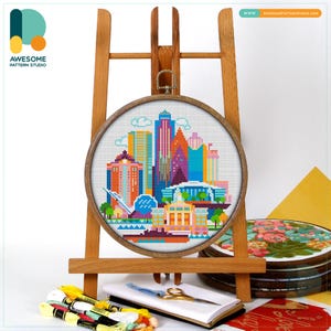 Houston, USA, America Cross Stitch Pattern and Kit - Modern Cross Stitch Embroidery Sampler for Unique Needlework Art, CS1135