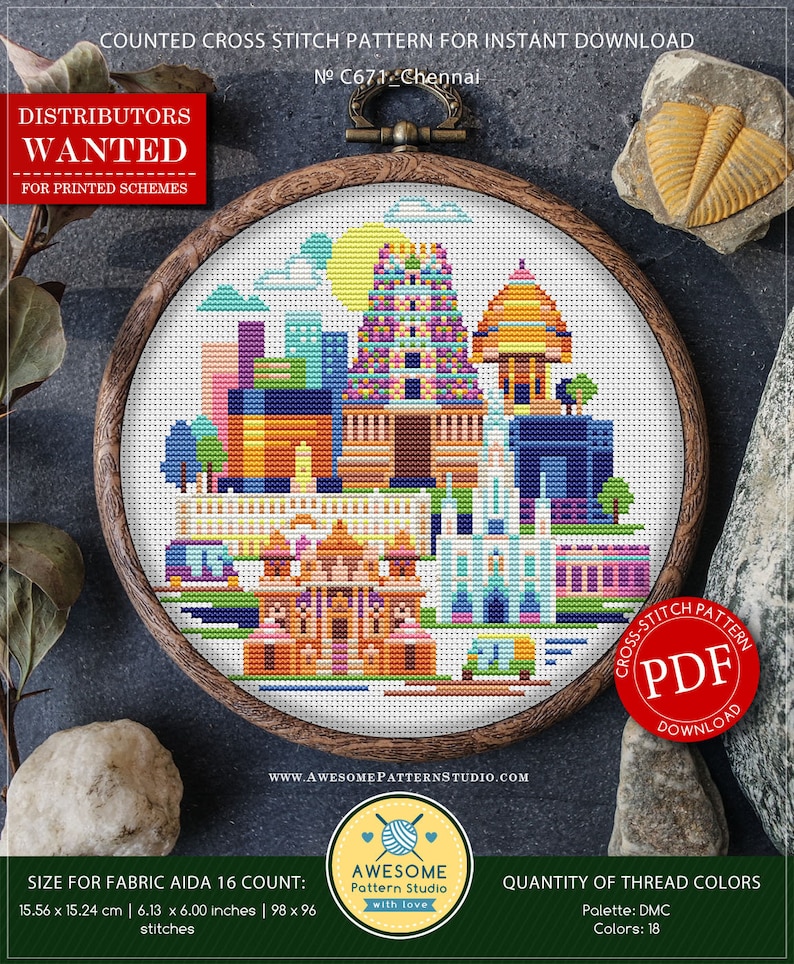 Chennai India P671 PDF Cross Stitch Pattern Cross Stitch Etsy