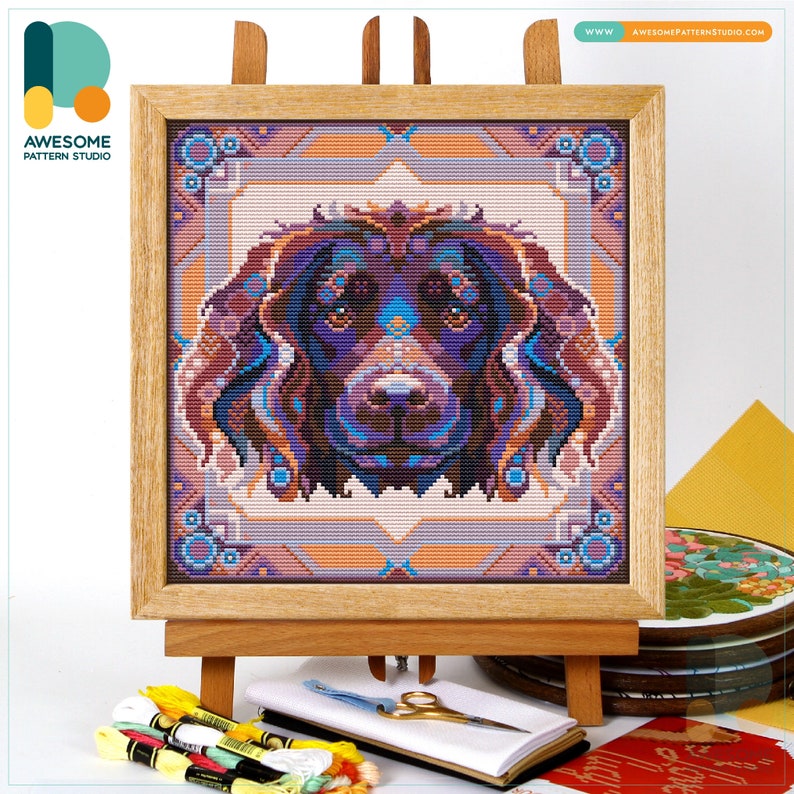 Spaniel Boykin CS1362, Counted Cross Stitch Pattern KIT and PDF Embroidery Pattern Instant Download Cross Stitch Kits Cross Designs CS1362-1(120 x 120)