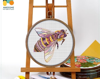 Mandala Bee Cross Stitch Pattern and Kit: Modern Cross Stitch Embroidery Sampler for Hoop Art Enthusiasts, CS310