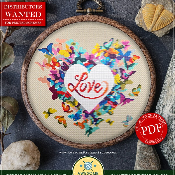 Heart Love #P105 Cross Stitch Embroidery PDF Pattern Download | Stitching | Needlepoint Kits | Counted Cross Stitch | Stitch Patterns