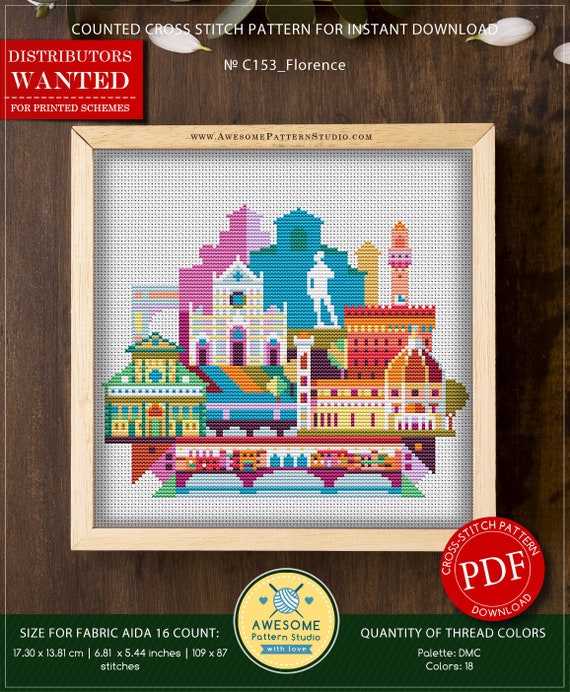 Florence #P153 Embroidery Cross Stitch PDF Pattern Download