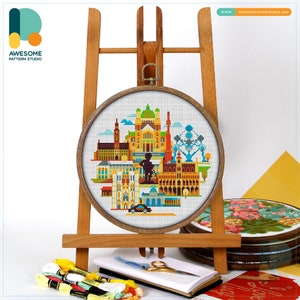 Brussels, Belgium, Europe Cross Stitch Pattern and Kit - Modern Needlework Art and Embroidery Sampler, CS1243