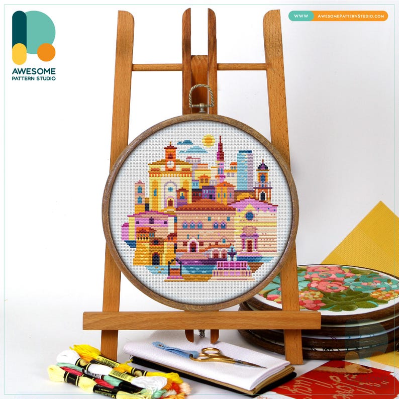 Perugia Italy CS3408, Counted Cross Stitch Pattern KIT and PDF | Embroidery Pdf Pattern Download | Cross Stitch Kits | How To Cross Stitch CS3408(108 x 100)
