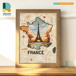 Francia Torre Eiffel Parigi Mappa DS2541, KIT fai da te per pittura diamante / Kit pittura diamante / Kit arte diamante per adulti / Tutti gli articoli inclusi