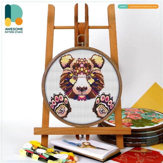 Mandala Bear Cross Stitch Pattern and Kit - Modern Needlework Art with PDF Pattern and Simple Cross Stitch Instructions, CS439