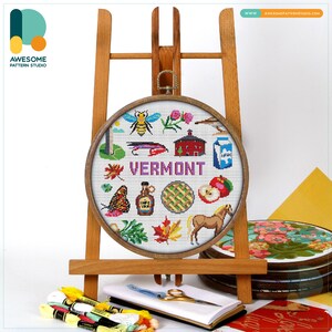 Vermont, USA Collection: Cross Stitch Pattern and Kit - Modern Cross Stitch Embroidery Sampler for Needlework Art Enthusiasts, CS1933