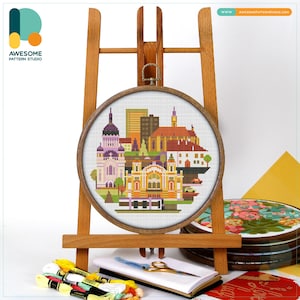 Cluj-Napoca, Romania Cross Stitch Kit and Pattern: Modern Needlework Art for European Embroidery Lovers, CS1942