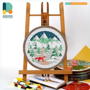 Fox in Snow: Cross Stitch Pattern and Kit  Modern Needlework Art and Embroidery Sampler, CS504